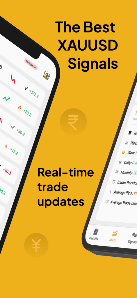 Gold Sniper - XAUUSD Signals - Gold Sniper app interface displaying XAUUSD signals and real time trading statistics