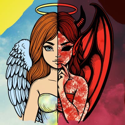 realistic angel half demon