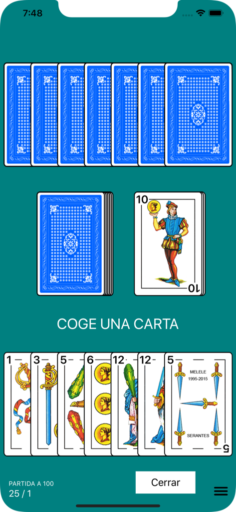 iChinchon - iChinchon mobile game interface featuring a traditional Spanish card deck and game controls