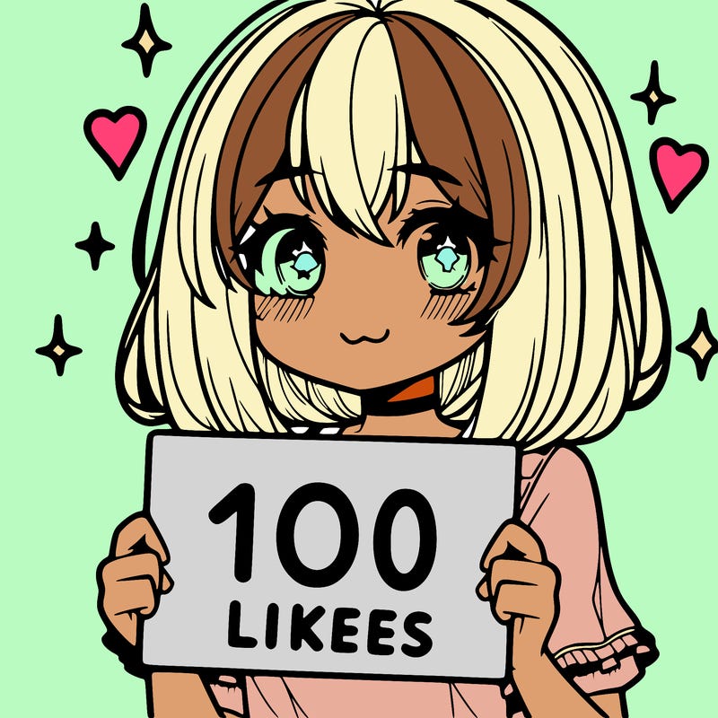 anima girl holding a 100 likes sign in her hand