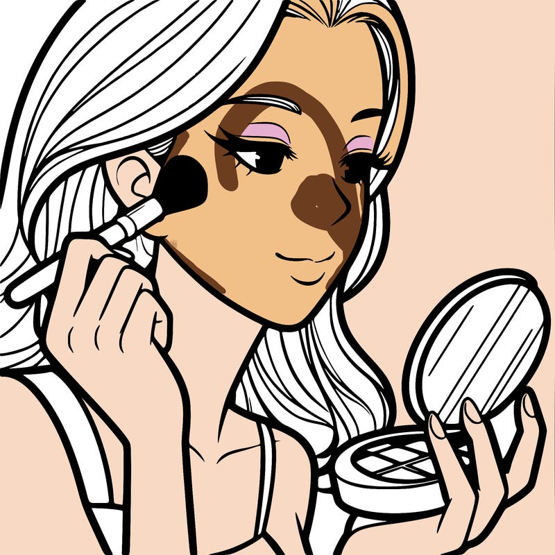 little girl putting on makeup