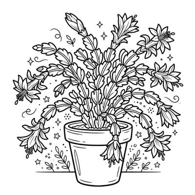Dive into the festive spirit with our charming Christmas Cactus coloring page, specially designed for young artists. Featuring a beautiful potted plant with clear lines and delightful details, it's perfect for sparking creativity.