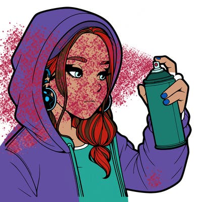 a realistic girl, spray painting