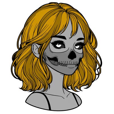 realistic girl with skull