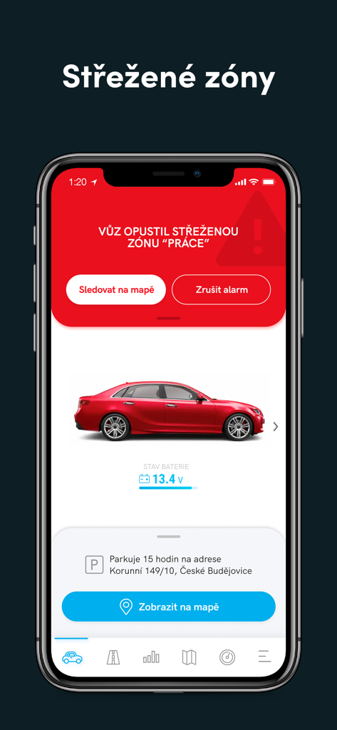 GlobalSec - GlobalSec app screen showing a vehicle geozone exit notification and real time tracking information