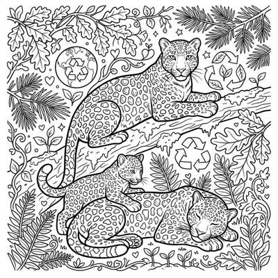 Dive into a world of conservation with this beautiful coloring page, showcasing the rare Amur leopards in their lush habitat. Perfect for celebrating Earth Day while learning about wildlife protection and ecosystems.