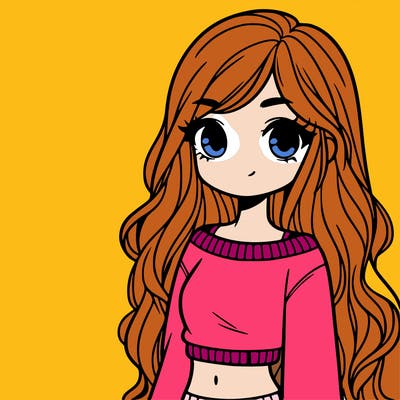 girl with long hair and a crop top with a sweater