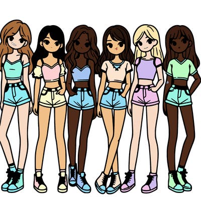 a group of girls wearing crop tops and shorts