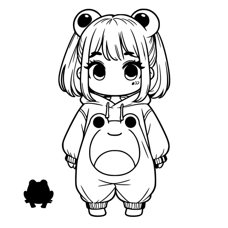 girl in baggy frog jumper