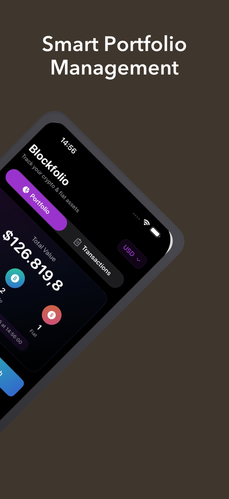 Blockfolio Pro: Crypto Tracker - Blockfolio Pro app interface showing smart portfolio management and total asset value