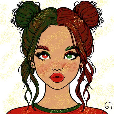 realistic girl with two buns in hair and lips