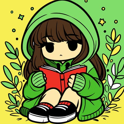 girl in oversized hoodie reading a book