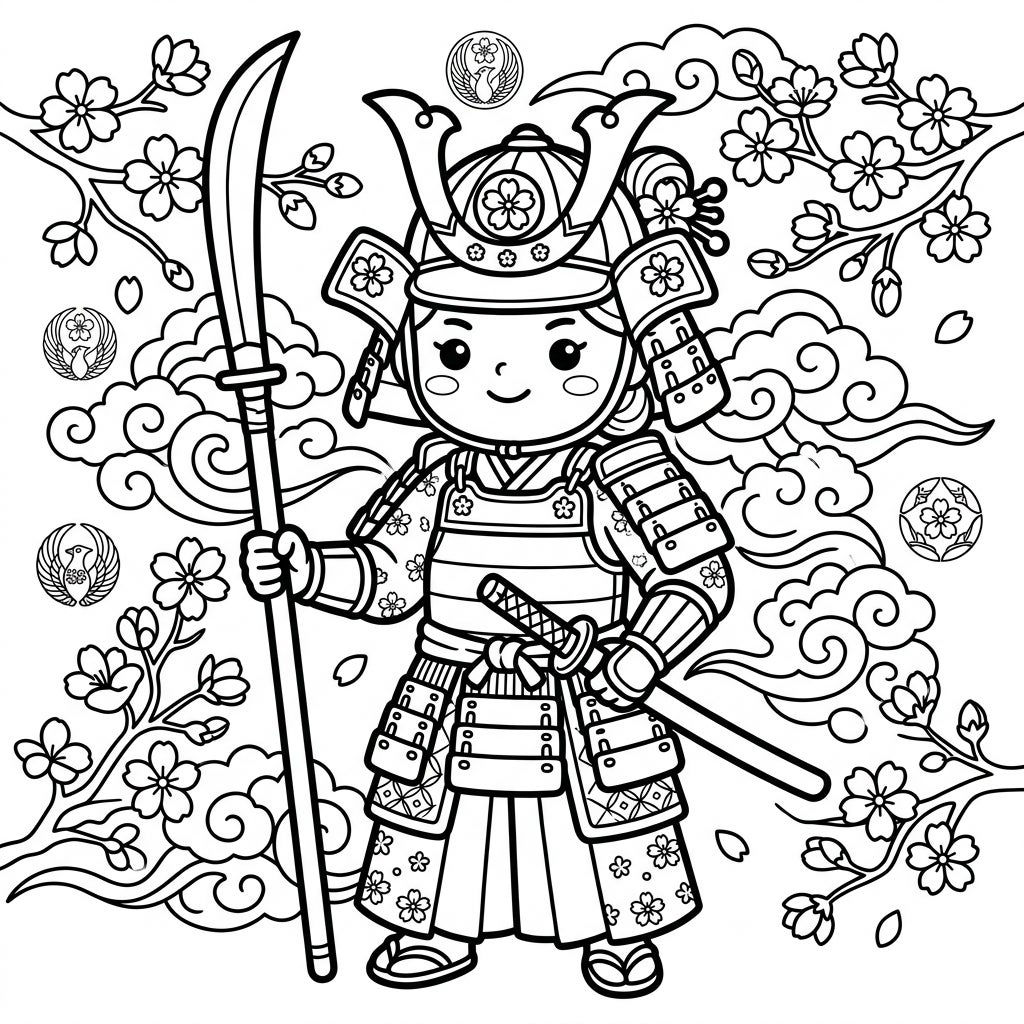 Onna-Bugeisha Kawaii para Colorear - Gratis y para Imprimir — Color Pop