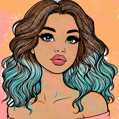 realistic girl with wavy hair and lips