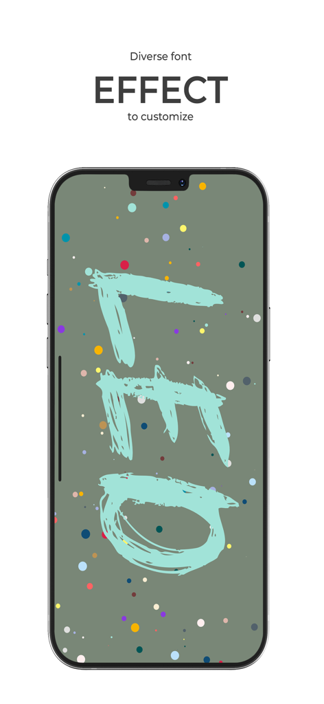 Pantalla de smartphone mostrando un efecto de fuente estilo pincel sobre un fondo colorido