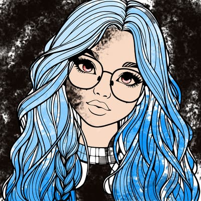girl with long hair and freckles and glasses realistic