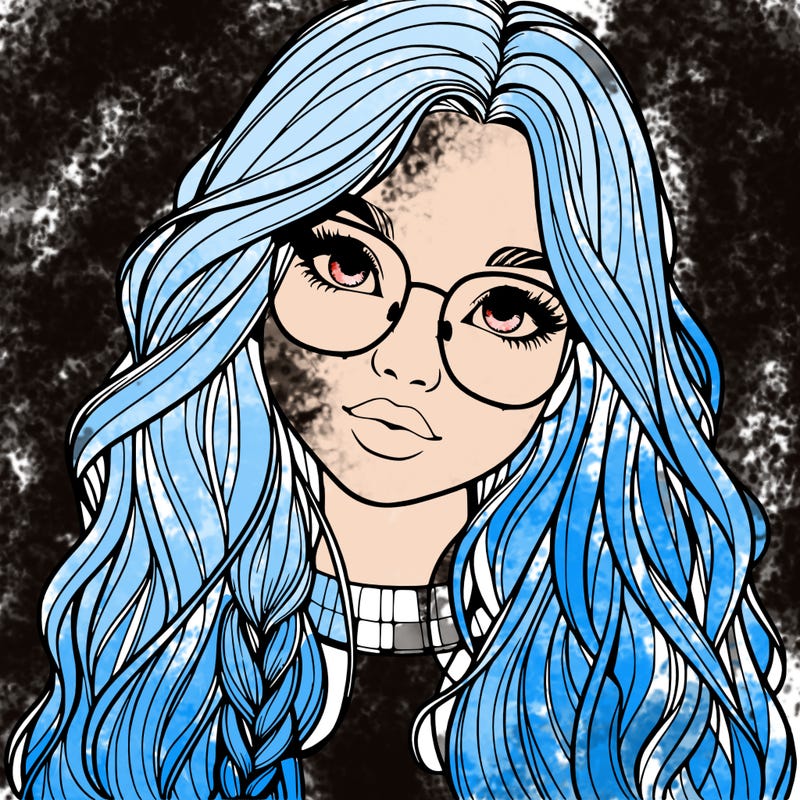 girl with long hair and freckles and glasses realistic