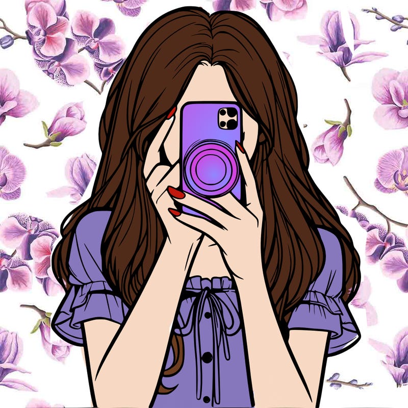 a realistic girl holding her phone taking pictures