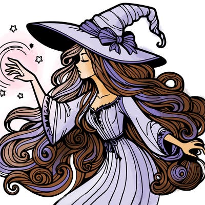 beautiful witch with long hair casting spells