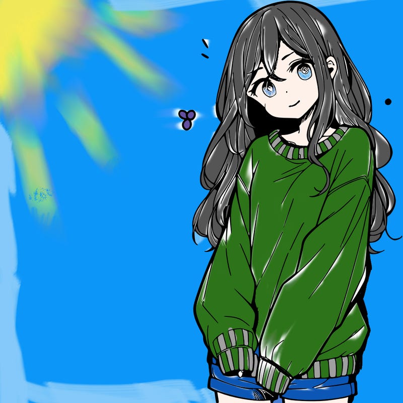 manga teen girl  in a sweater and baggy pants