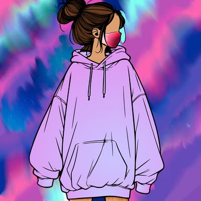 realistic girl with a oversized sweatshirt on and a bun
