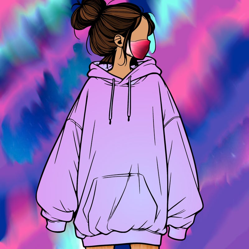 realistic girl with a oversized sweatshirt on and a bun