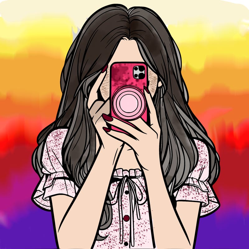 a realistic girl holding her phone taking pictures