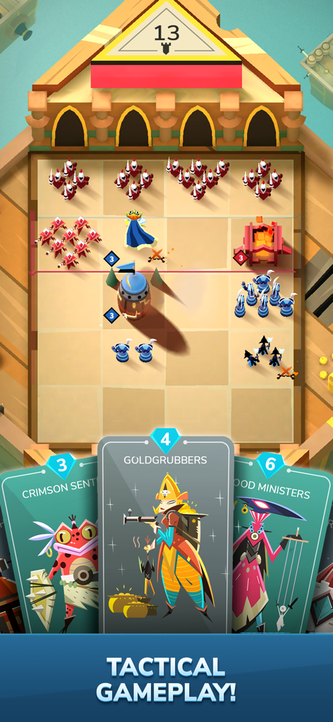 Interface de gameplay de bataille de cartes tactique basée sur une grille de Stormbound