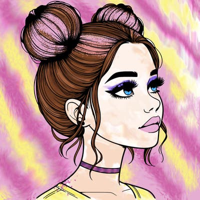 realistic girl with buns on the top of her head