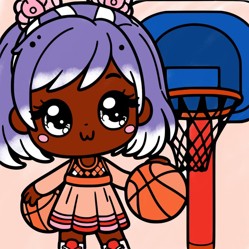 cute girl with a basketball hoop and ball