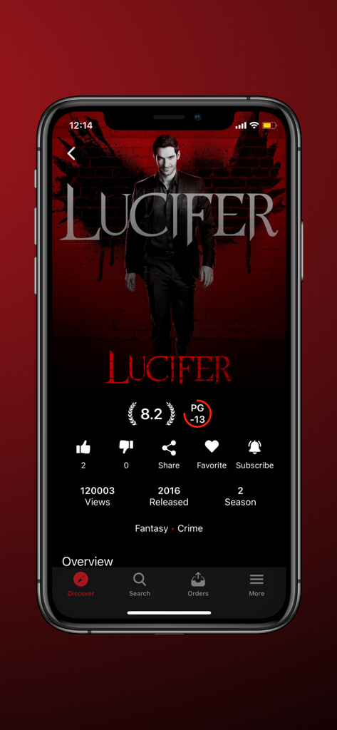 Detailbildschirm der Serie Lucifer in der Cinema Box App mit Bewertungen und Showinformationen