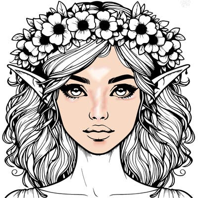 realistic female elf with flower crown