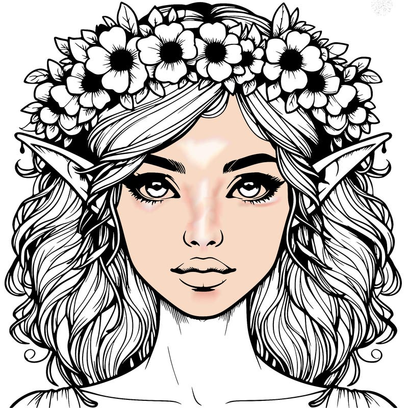 realistic female elf with flower crown
