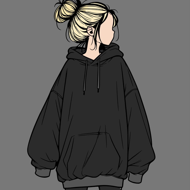realistic girl with a oversized sweatshirt on and a bun