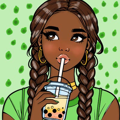 realistic girl with braided hair drinking boba