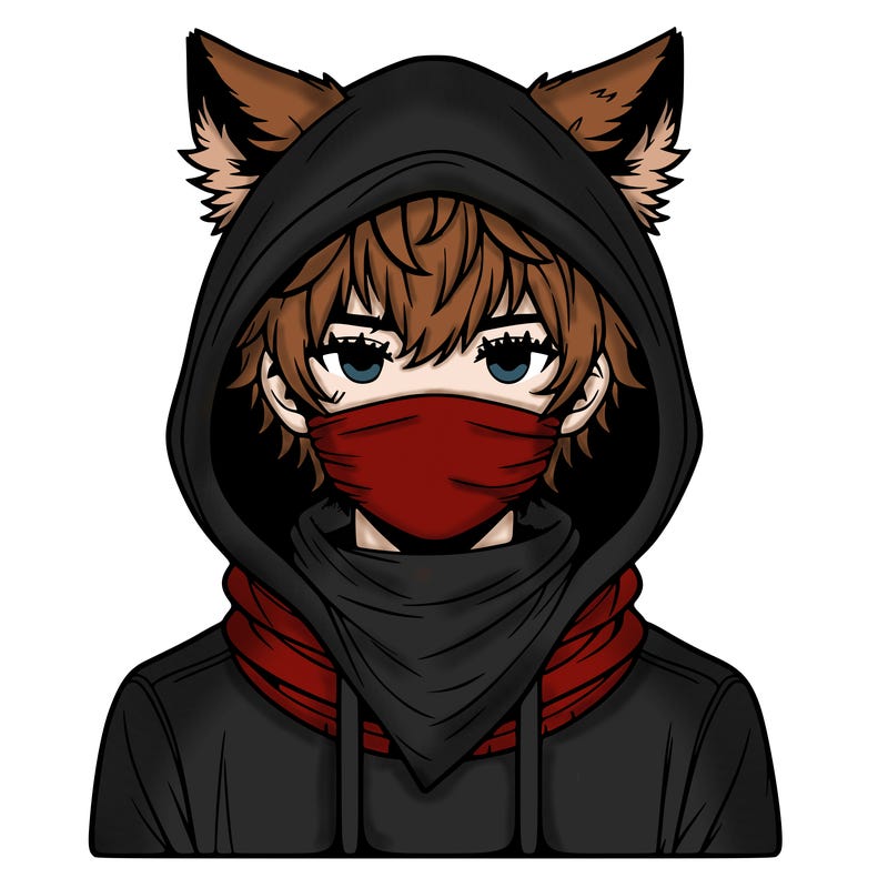 a realistic boy with wolf ears wearing a hoodie and scarf over mouth
