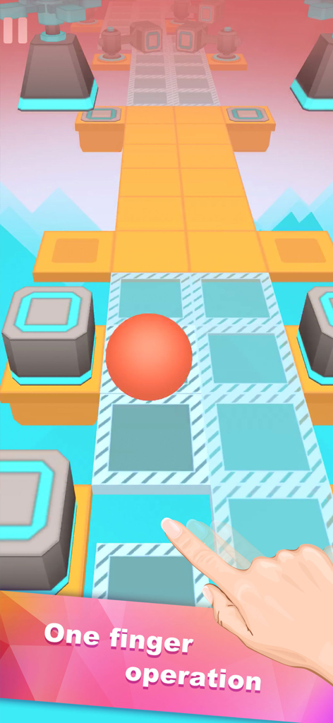 Rolling Sky - Jugabilidad de Rolling Sky que muestra una bola roja en una pista de obstáculos 3D con control de deslizamiento de un solo dedo