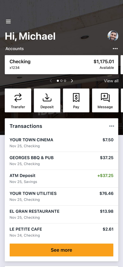 IDB Direct - Interface do aplicativo IDB Direct mostrando saldo da conta e histórico de transações.