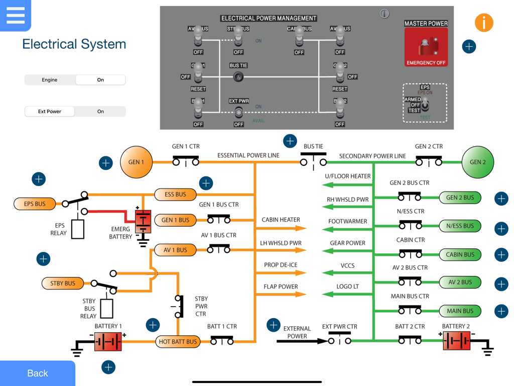 Pilatus PC-12 NG Training Aid - Interactive electrical system diagram for Pilatus PC-12 NG aircraft training
