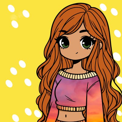 girl with long hair and a crop top with a sweater