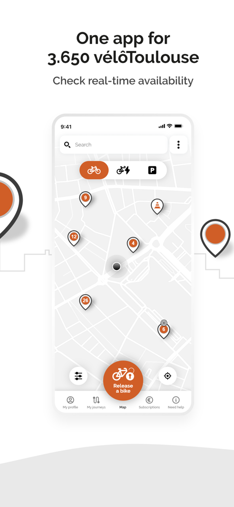 vélôToulouse officiel - VeloToulouse official app map interface showing real time bike availability and station locations