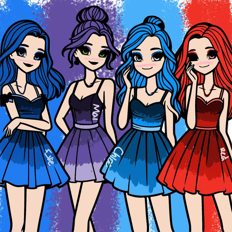 four beautiful teen girls in dresses