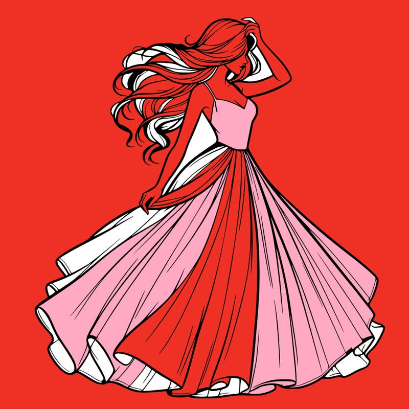 realistic woman with dress flowing in the wind