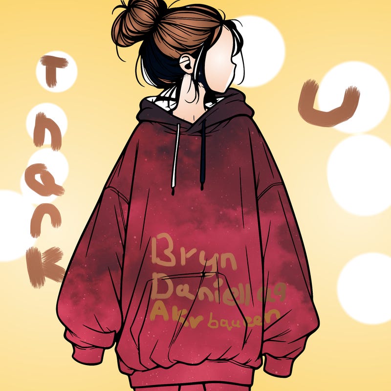 realistic girl with a oversized sweatshirt on and a bun