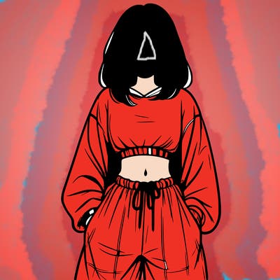 realistic girl faceless with baggy pants and a crop top