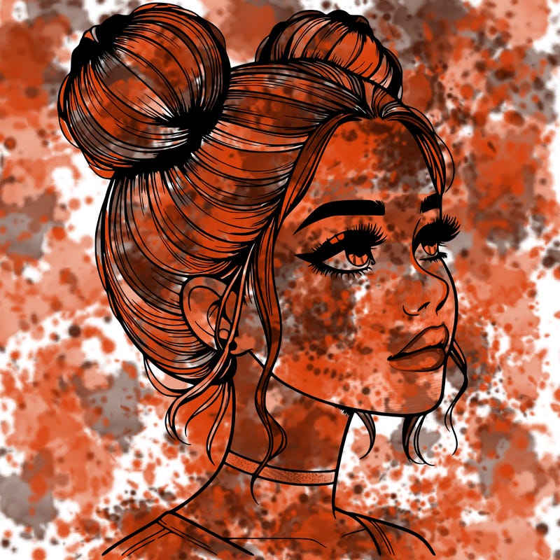 realistic girl with buns on the top of her head