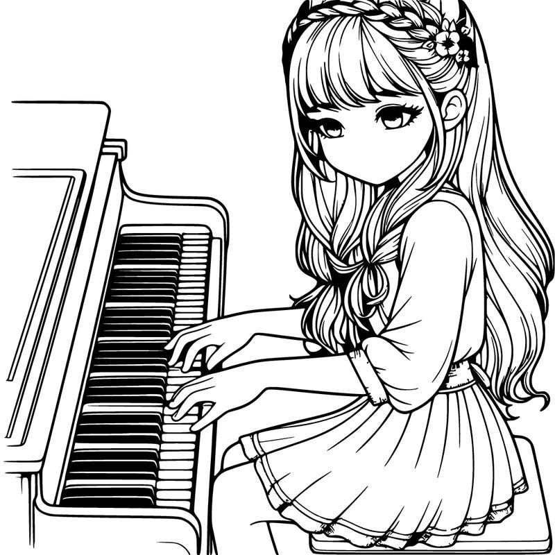 realistic girl playing the piano