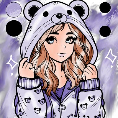 realistic girl in a animal pjs hoodie