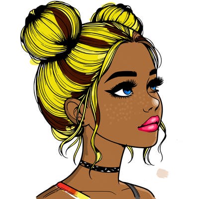 realistic girl with buns on the top of her head