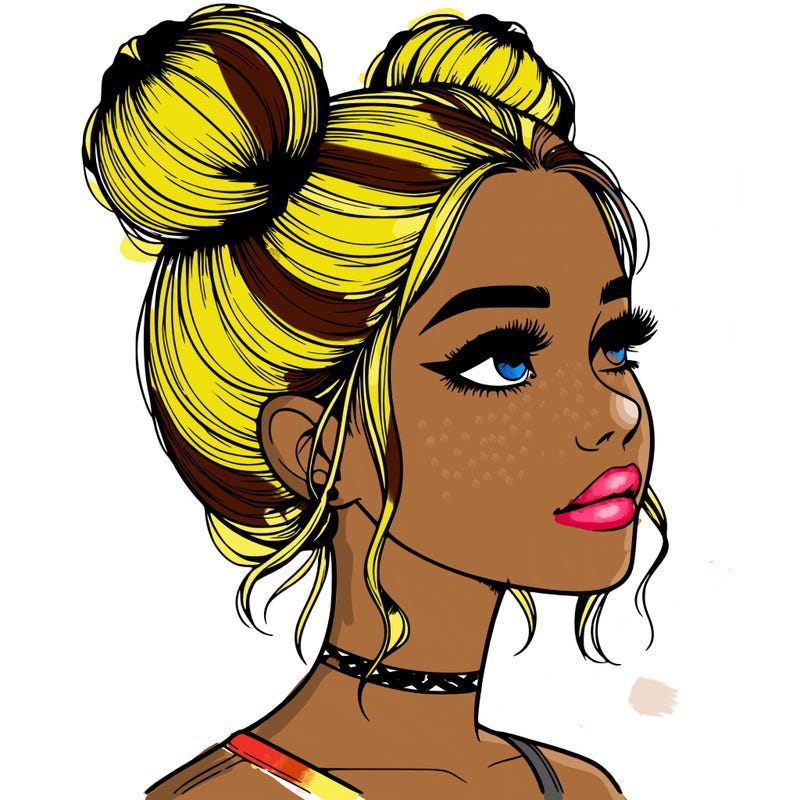 realistic girl with buns on the top of her head